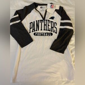 NWT NFL Carolina Panthers 3/4 Sleeve Shirt Retro Notch Collar Top